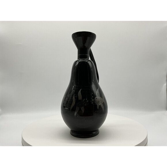 Antique Czechoslovakia Black Amethyst Vase w/ Silver Overlay Art Nouveau Style - Picture 12 of 16